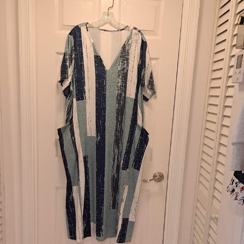 Striped V-Neck Dress in Blue and White